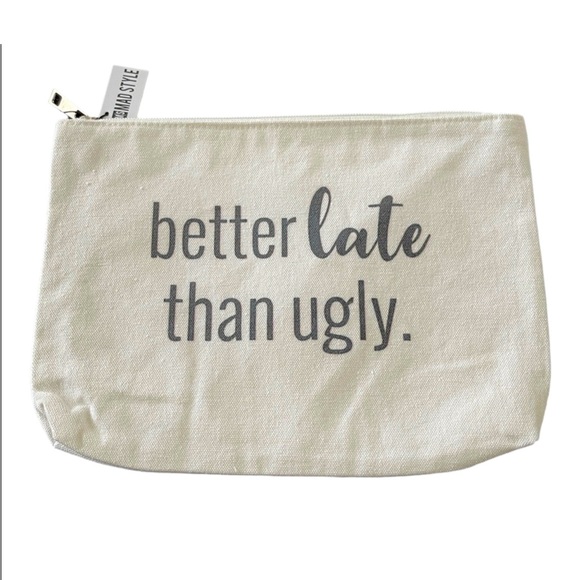 Better Late Than Ugly Off White Canvas Makeup Bag - Picture 1 of 2